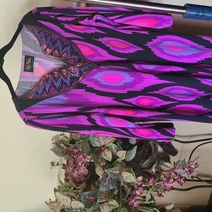 Vintage Purple and Pink Bob Mackie Wearable Art Bohemian Style dress Beaded